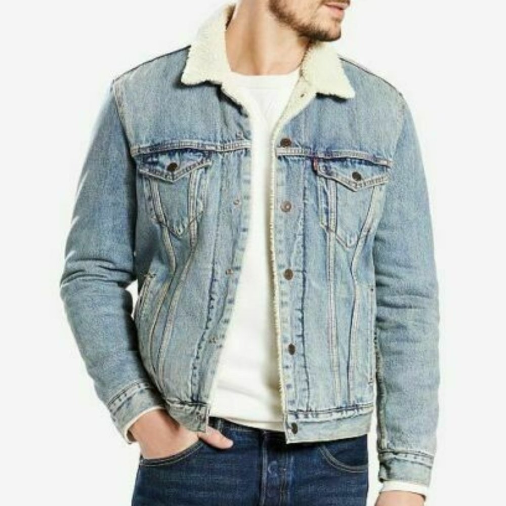 Levis Premium Trucker Sherpa Jean Jacket Stonebridge light wash XXL